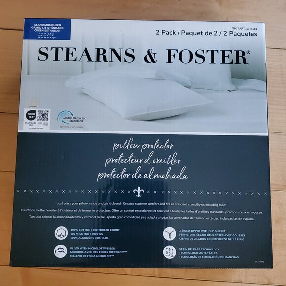 Stearns and Foster Standard / Queen Pillow Protector 2 pack  - Brand New in Box - Picture 1 of 4
